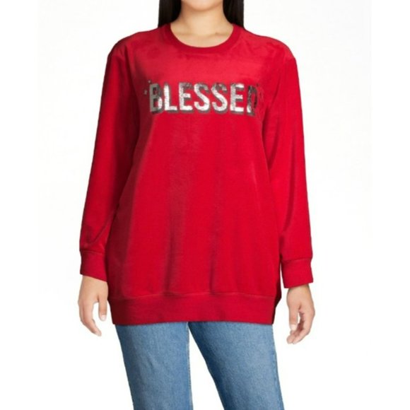 No Boundaries Juniors Graphic Pullover "Blessed" Red Sweatshirt Size Medium - Picture 2 of 6